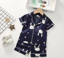 Load image into Gallery viewer, Navy Short sleeved bunny pyjamas