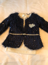 Load image into Gallery viewer, Elegant navy set with stunning coat, sequin detail top and trousers with belt