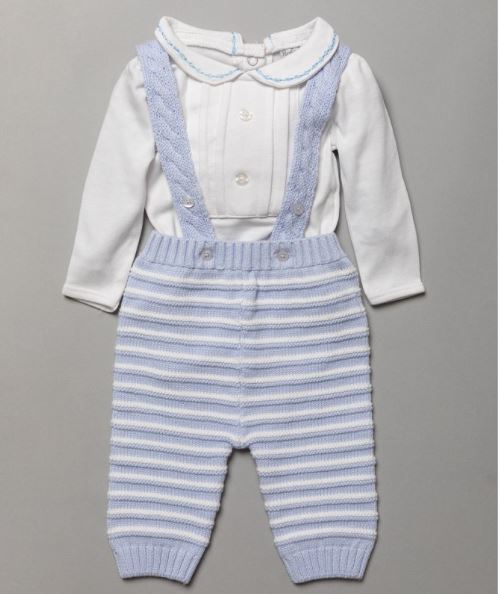 Blue 2-Piece Pants with Braces and Bodysuit Set