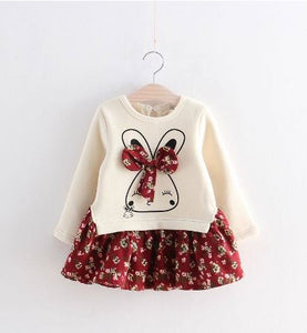 Bunny Sweater with attached wine coloured floral print skirt