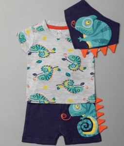 Baby Chameleon Shorts & T-Shirt Set with matching Bib