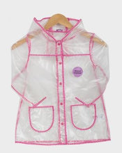 Load image into Gallery viewer, Clear raincoat with pink butterfly trim
