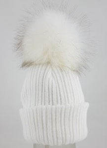 Ivory White Faux Fur Pom Pom hat