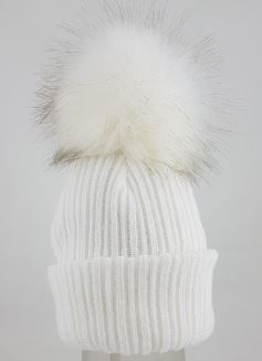 Ivory White Faux Fur Pom Pom hat