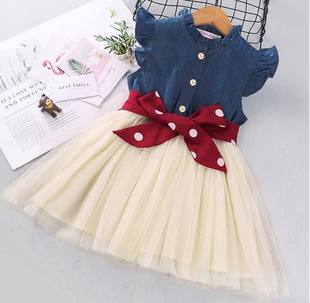 Denim & Tulle Tutu Dress with Bow waist