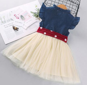 Denim & Tulle Tutu Dress with Bow waist