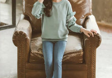 Load image into Gallery viewer, Fern Green Ruffle sleeve Sweater and Jeans
