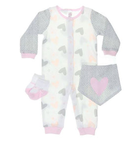 Heart Print Bandana, Sleepsuit and Socks Set