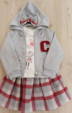 Three Piece Hooded Top. T-Shirt and Tartan Skort(skirt/shorts)