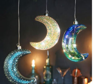 Hanging Iridescent Glass LED Moon Light