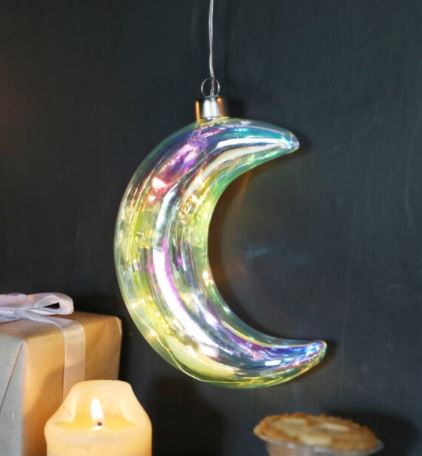 Hanging Iridescent Glass LED Moon Light