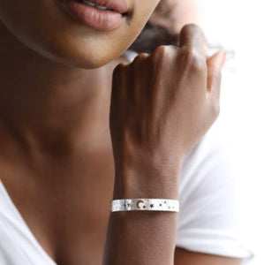 Open Moon and Stars Bangle in Silver