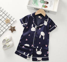 Load image into Gallery viewer, Navy Short sleeved bunny pyjamas
