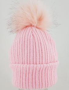 Pink Faux Fur Pom Pom Hat