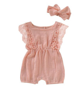 Pale Pink lace detail romper