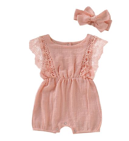 Pale Pink lace detail romper