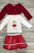 Load image into Gallery viewer, Red Faux Fur Shrug, Long Sleeved Top and Skirt Set
