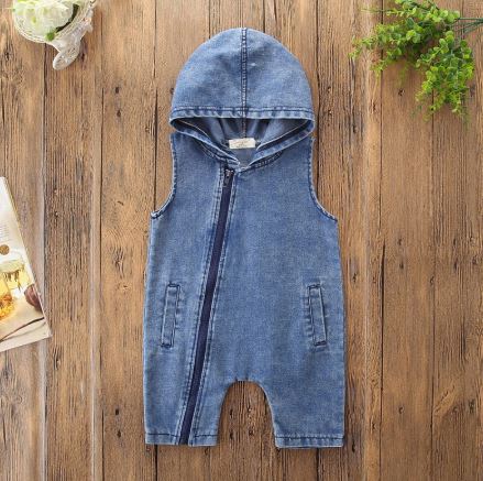 Sleeveless Hooded Denim Jumpsuit