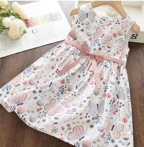 Floral bow waist tea dress