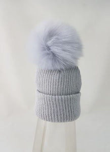 Grey Faux Fur Pom Pom hat