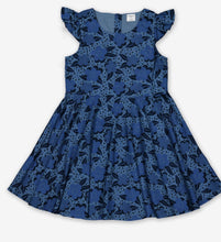 Load image into Gallery viewer, Blue floral print capped sleeved A-line dress
