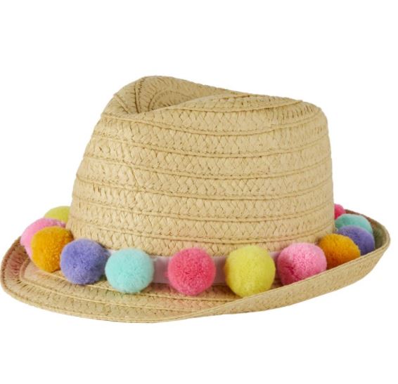 Straw Pom Pom Trilby Hat (Age 2-6 years)