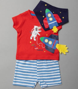 Baby Space Shorts & T-Shirt with matching bib set